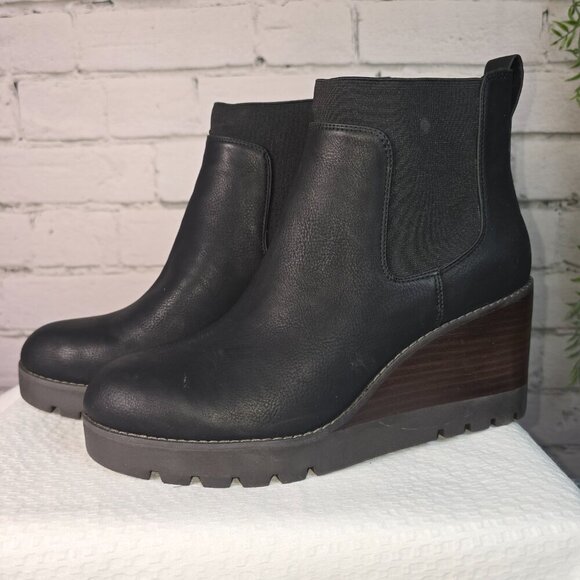 CROWN VINTAGE BLACK ANKLE BOOT STACKED HEEL WOMENS SIZE 9 EUC - Picture 8 of 9